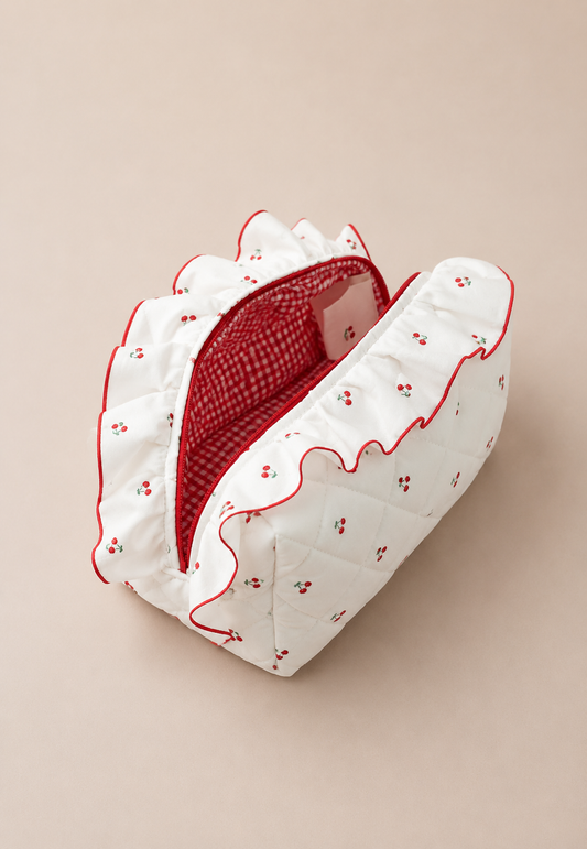 Cherry Ruffle Makeup Pouch